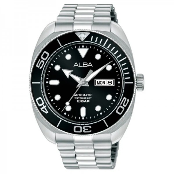 Alba AL4825X1 AL4825 Silver Black Automatic Day Date Baby Turtle Alba AL4825X1 AL4825 Silver Black Automatic Day Date Baby Turtle